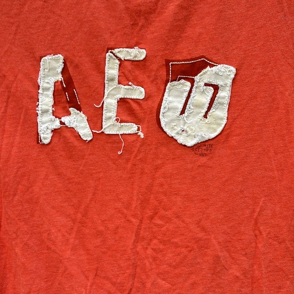 American Eagle Outfitters Orange Distressed SS Tee AEO Embossed Letters L - Picture 4 of 15